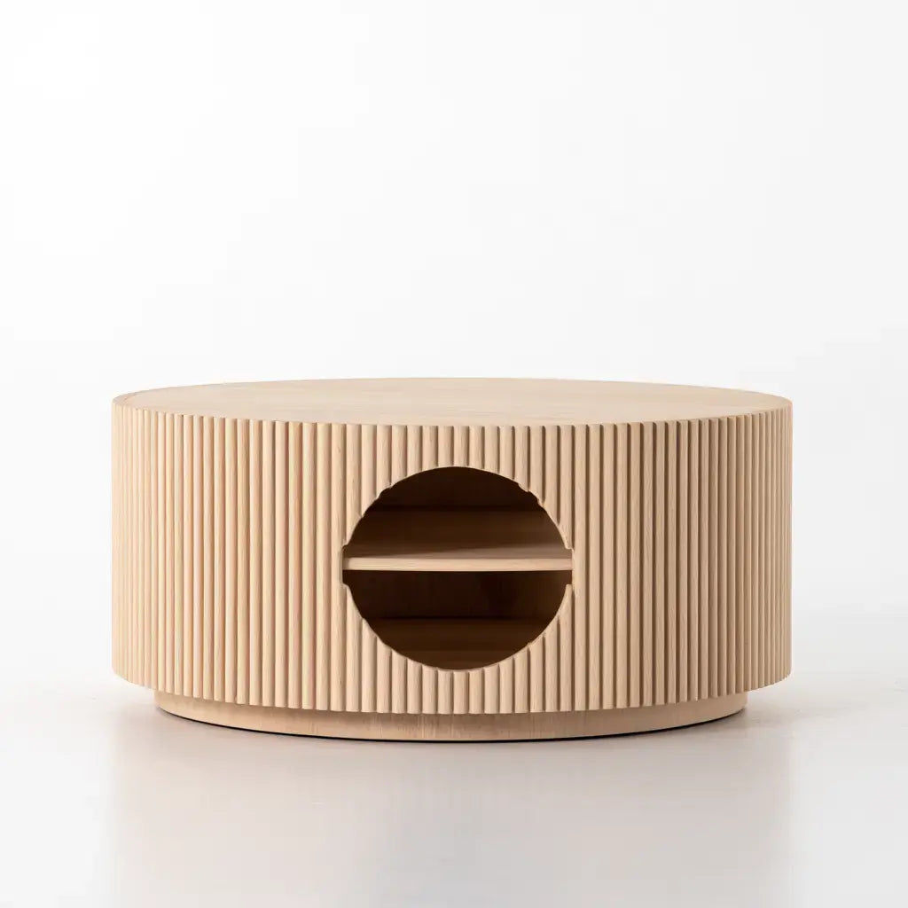 Mesa de centro redonda con abertura circular - beige