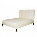 Cama con cabecero acanalado y base tapizada - beige