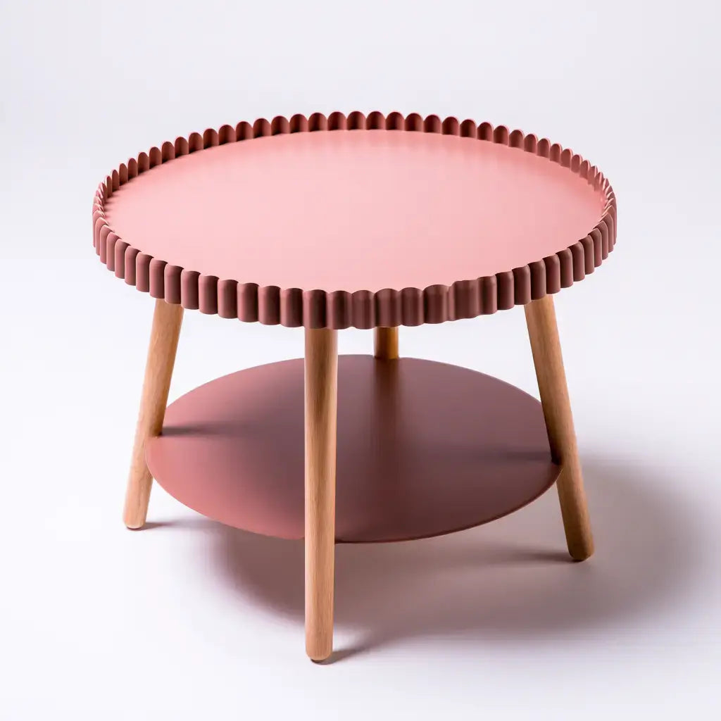 Mesa de centro redonda con borde estriado - rosa
