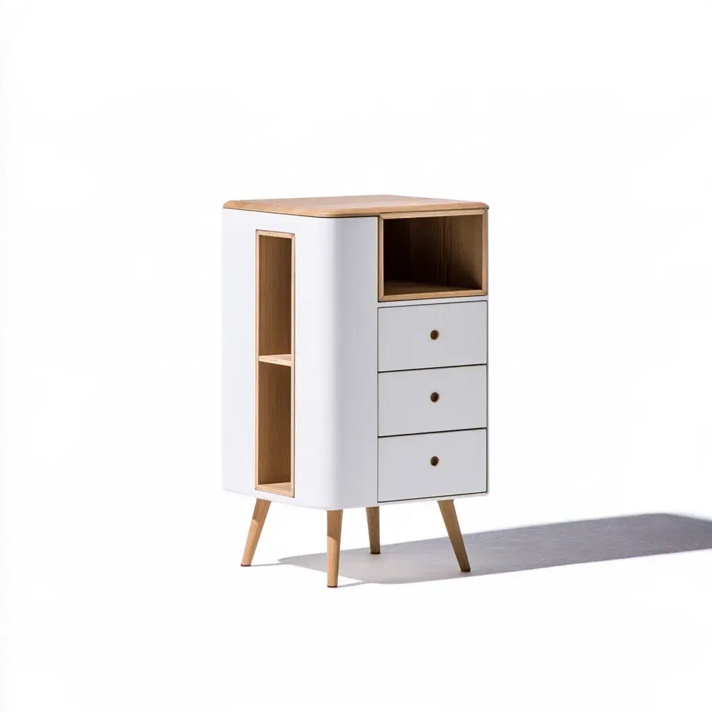 Armario estrecho con cajones laterales - beige/gris