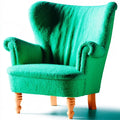 Sillón orejero con patas torneadas - verde/marrón