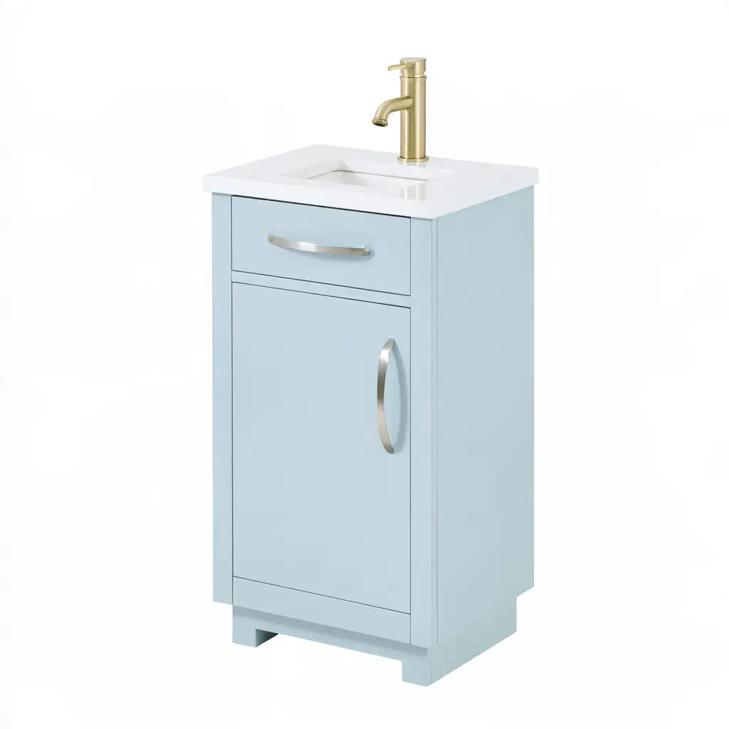 Mueble de baño con puerta inferior y lavabo superior - azul/blanco