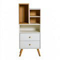 Aparador beige y gris con estantes asimétricos y cajones bajos, de la marca washablesofaco, en un espacio moderno.