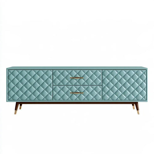 Aparador washablesofaco con frentes de relieve geométrico en azul y marrón, mueble de almacenamiento elegante para salón.